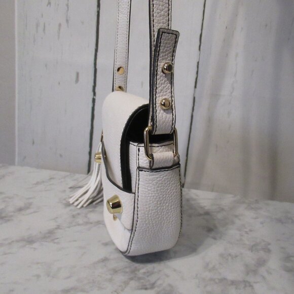 Milly White Leather Crossbody Bag Pebbled Tassel - Picture 8 of 11